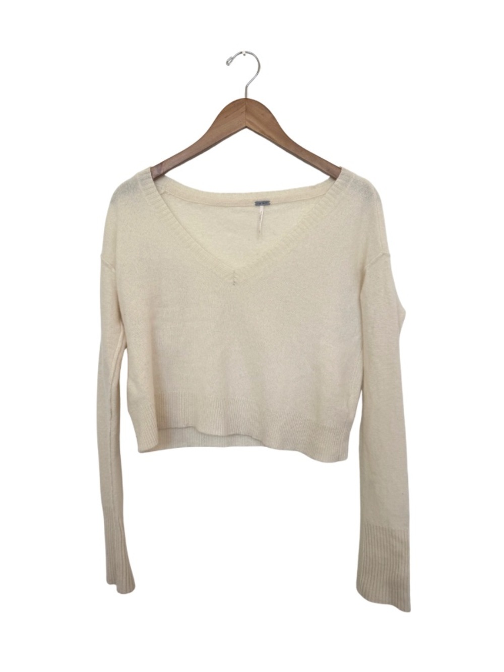 Free People 100% Cashmere Crop V-Neck Sweater
